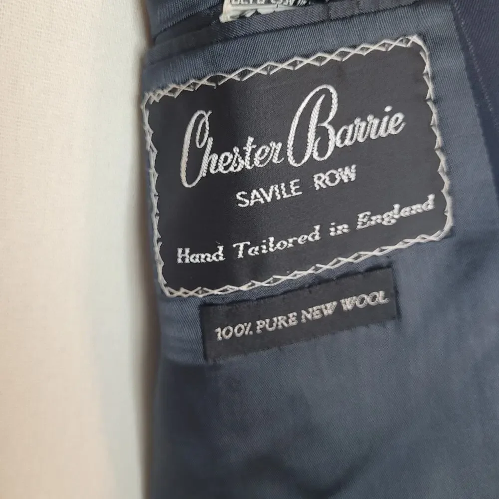 VTG Chester Barrie‎ Blazer 48R Wool Blue England Pinstripe Hand Tailored Luxury